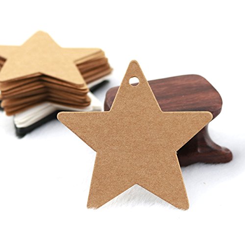 G2PLUS 100PCS Etiquetas de Papel Kraft Etiquetas de Regalo Etiquetas con Forma de Estrella de Cinco Puntas 6 cm * 6 cm Marrón Etiquetas con 30M de Cordel de Yute