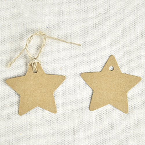 G2PLUS 100PCS Etiquetas de Papel Kraft Etiquetas de Regalo Etiquetas con Forma de Estrella de Cinco Puntas 6 cm * 6 cm Marrón Etiquetas con 30M de Cordel de Yute