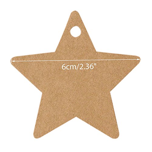 G2PLUS 100PCS Etiquetas de Papel Kraft Etiquetas de Regalo Etiquetas con Forma de Estrella de Cinco Puntas 6 cm * 6 cm Marrón Etiquetas con 30M de Cordel de Yute