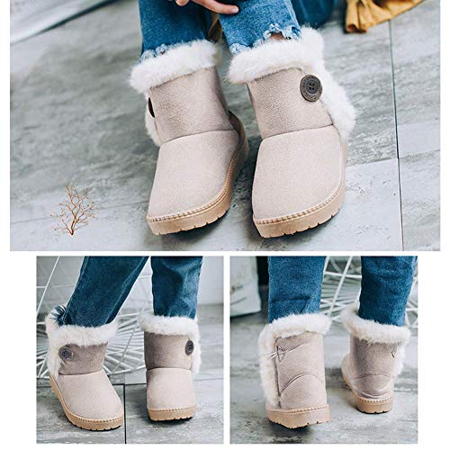 Gaatpot Zapatos Invierno Niña Niño Botas de Nieve Forradas Zapatillas Botón Botines Planas para Unisex Niños Beige 32 EU = 33 CN