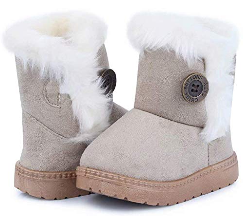 Gaatpot Zapatos Invierno Niña Niño Botas de Nieve Forradas Zapatillas Botón Botines Planas para Unisex Niños Beige 32 EU = 33 CN