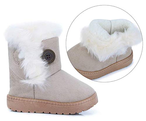 Gaatpot Zapatos Invierno Niña Niño Botas de Nieve Forradas Zapatillas Botón Botines Planas para Unisex Niños Beige 32 EU = 33 CN