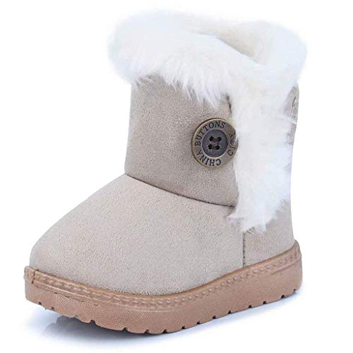 Gaatpot Zapatos Invierno Niña Niño Botas de Nieve Forradas Zapatillas Botón Botines Planas para Unisex Niños Beige 32 EU = 33 CN