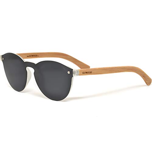 Gafas de sol redondas de madera de bambú para mujeres y hombres con lentes polarizadas de estilo especial de una pieza, color negro