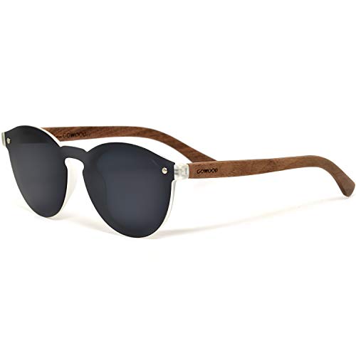 Gafas de sol redondas reflectantes de madera para mujeres y hombres con lentes polarizadas de estilo especial de una pieza y con caja de madera