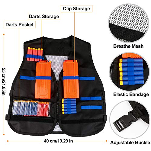 Gaflid Niños Chaleco Táctico, 2 Kit de Chaleco Táctico Nerf N-Strike Elite Series Juguetes Tácticos con 80 Espuma Dardos, 2 Quick Reload Clips, 4 Bullet Wrist Bands, 2 Scarf Mask, 2 Gafas