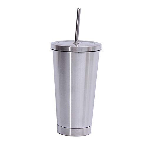 Galapara Vaso de Acero Inoxidable con Pajita y Tapa, 500ml Bebidas frías y Calientes Botellas de Agua de Metal con Aislamiento al vacío Conjunto de Tapa de Paja Taza portátil de viaj