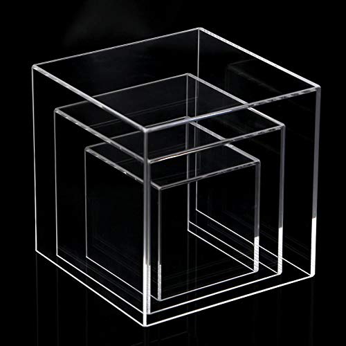 GDFS Soporte de exhibición Cube, 3 x 3 x 3 y 4 x 4 x 4 y 5 x 5 x 5 Pulgadas, 3 Piezas, Caja de Soporte de exhibición de acrílico, Vitrina de acrílico, Caja de Museo, 4 Lados