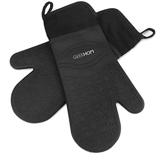 GEEKHOM - Manoplas para horno, resistentes al calor, extra largas, guantes de cocina con guantes de silicona para cocinar barbacoas y cazadores de caca, 1 par