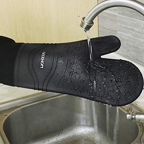 GEEKHOM - Manoplas para horno, resistentes al calor, extra largas, guantes de cocina con guantes de silicona para cocinar barbacoas y cazadores de caca, 1 par