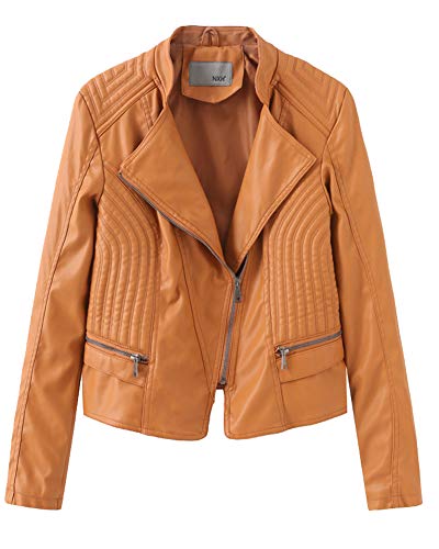 GELing Faux Leather Biker Chaqueta para Mujer，Jengibre,L