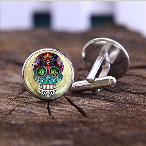 Gemelos Steampunk con diseño de calavera de azúcar para hombre, accesorios de joyería del Día de los Muertos