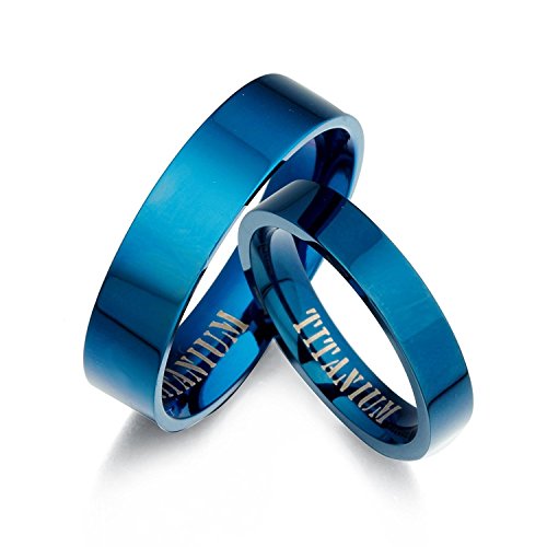 Gemini su y su Ajuste de la Comodidad Planas BlueTitanium Boda B & S Anillos 6 mm & 4 mm Hombres Sz 14,5 San Valentín