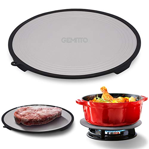 GEMITTO Redondo Bandeja de Descongelación y Acelerar el Tiempo de Ebullición Bandeja para Descongelar Carne con Borde de Silicona, Sin electricidad Plata 28cm