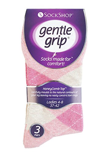 Gentle Grip – 6 pares de calcetines de algodón no elásticos para mujer 4-8 uk, 37-42 eur (4-8 uk, 37-42 eur, GG37)