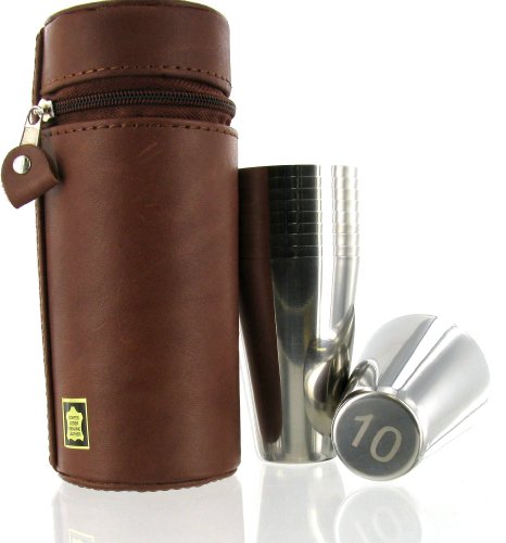 Gentlemans Gifts Online Conjunto de 10 Vasos de 80ml de Acero Inoxidable en Piel marrón española