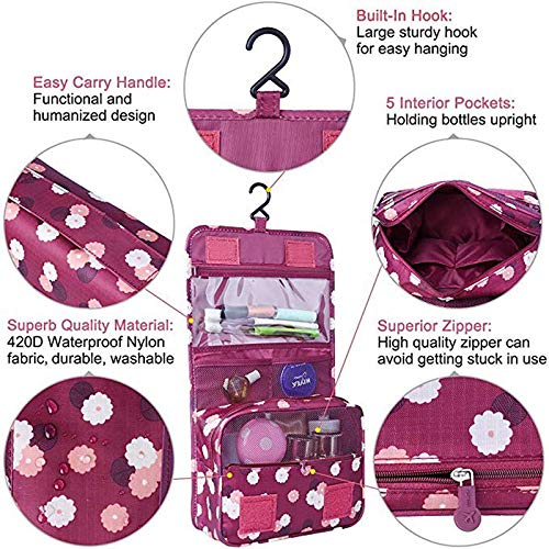 Gespout Neceser de Maquillaje Cosmético Bolsa Paquete Almacenamiento Caso de Gran Capacidad Bra Toalla para Mujeres Niñas Viaje Baño con Colgado Bolso Paño de Impermeable 24cm*18.5cm*9.5cm(Rojo)