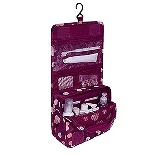 Gespout Neceser de Maquillaje Cosmético Bolsa Paquete Almacenamiento Caso de Gran Capacidad Bra Toalla para Mujeres Niñas Viaje Baño con Colgado Bolso Paño de Impermeable 24cm*18.5cm*9.5cm(Rojo)