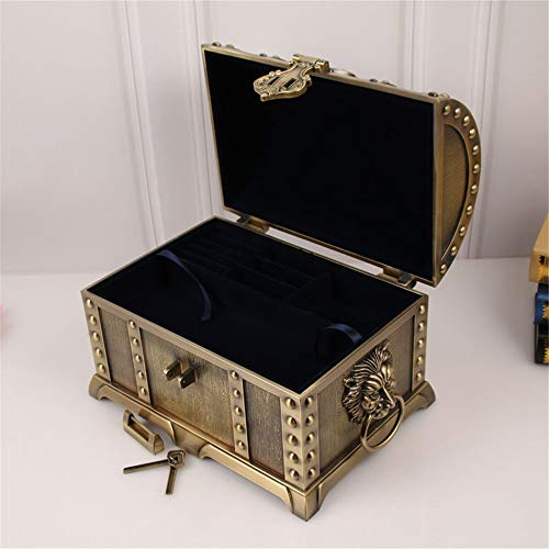 GFBVC Caja de Almacenamiento de Joyas Extra Grande de Metal de múltiples Capas de Estilo Europeo Retro Caja del Tesoro con el Bloqueo Boda de la joyería de Almacenamiento Caja de joyería Colección