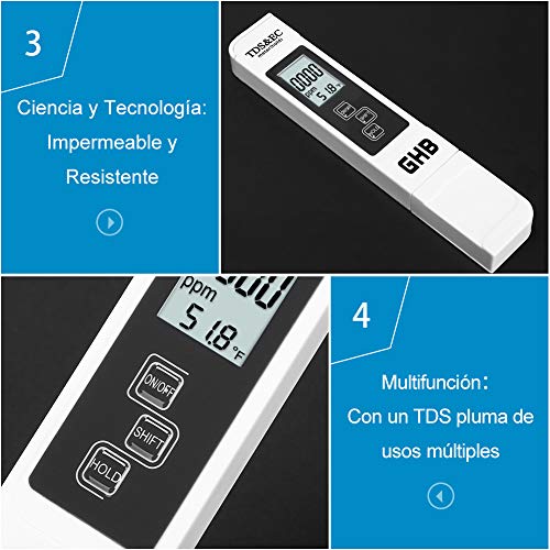 GHB Medidor de Conductividad del Agua con Pantalla LCD Multifuncional Medidor TDS EC