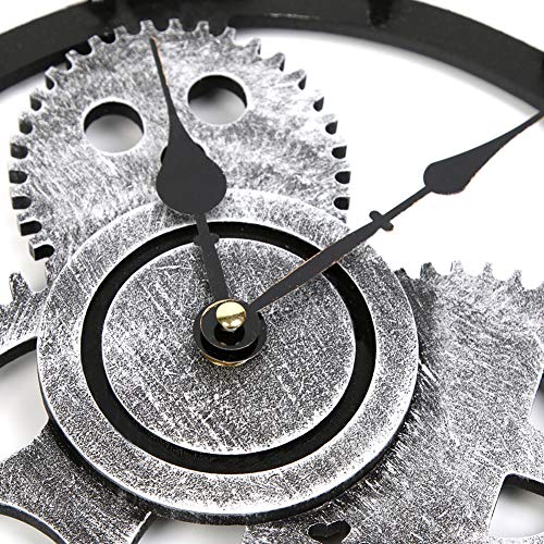 Gigicloud- Reloj de pared grande industrial europea vintage con números grandes, reloj de pared de metal no tictacante, para casa, salón, cocina, dormitorio y cueva, plata 32 cm