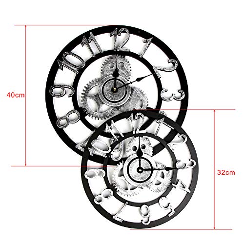 Gigicloud- Reloj de pared grande industrial europea vintage con números grandes, reloj de pared de metal no tictacante, para casa, salón, cocina, dormitorio y cueva, plata 32 cm