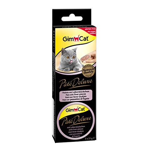 GimCat Pâté Deluxe Hígado – Nack para Gatos sin Gluten con Carne y sin azúcar añadido, 8 Paquetes (24 raciones)