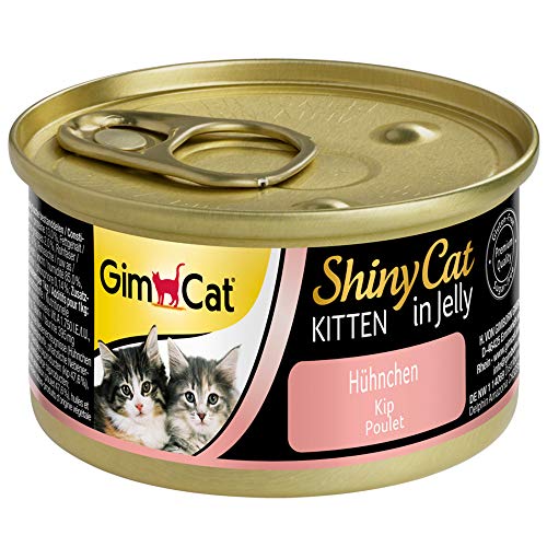 GimCat ShinyCat in Jelly Kitten – Comida para gatos: con trocitos extrapequeños en gelatina, indicada para gatitos jóvenes a partir de las 8 semanas – Sin azúcar añadido – Pollo – 24 latas (24 x 70 g)