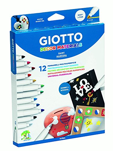 Giotto Decor Materials - Estuche 12 rotuladores decorativos multisuperficie, tinta base agua