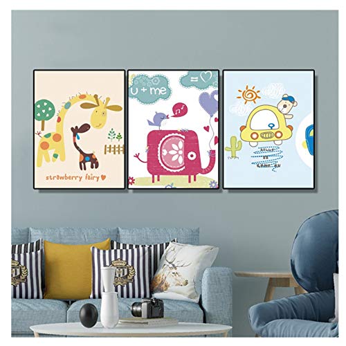 GIRDSS Pintura de Lienzo Caligrafía Hada de Fresa Carteles de Dibujos Animados Imágenes de Arte de Pared para Sala de Estar Decoración para el hogar-40x60cmx3 sin Marco