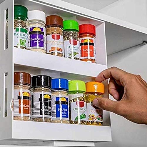 Gizayen Newly Upgraded Rotating Spice Rack, Multi-Function Storage Rack Seasoning Spice Jar Rack, Rotating Kitchen Organizer Home, Classic White