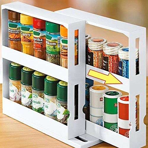 Gizayen Newly Upgraded Rotating Spice Rack, Multi-Function Storage Rack Seasoning Spice Jar Rack, Rotating Kitchen Organizer Home, Classic White