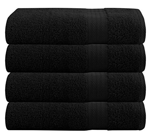 GLAMBURG Juego de Toallas de baño de algodón Premium de 4 Paquetes - 100% algodón Puro - 4 Toallas de baño 68x137 Cm - Ideal para Uso Diario - Ultra Suave y Altamente Absorbente - Negro