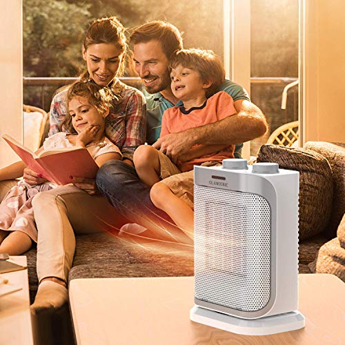 GLAMOURIC Calefactor de Cerámica, PTC Calefactor Oscilante de Cerámica, 2 Ajustes de Calor, 750 W / 1500 W, Protección contra Sobrecalentamiento, Color Blanco y Plateado