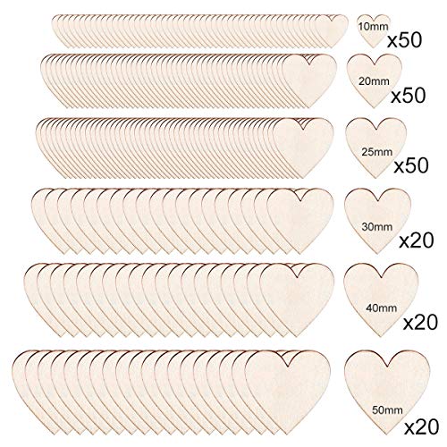 Globaldream 210 piezas Tamaño mixto Corazones de amor Corazones de madera Pequeño corazón de madera inacabado Piezas de madera en blanco artesanales Mesa de boda rústica Dispersión Confeti