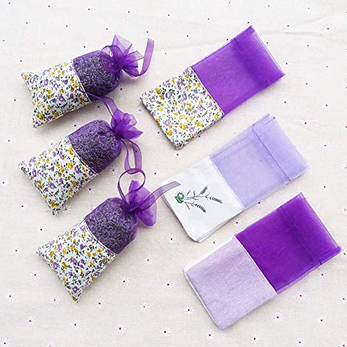 GLOBALDREAM 24 Piezas Bolsas de Lavanda Bolsitas Bolsas vacías Algodón de Gasa con cordón Morado para Lavanda, Especias y Hierbas