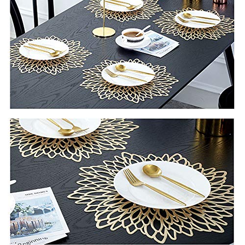 GlobalDream Manteles Redondos ahuecados, 4 Piezas Manteles Redondos metálicos Dorados Mantel Antideslizante Mantel Individual Coaster de plástico PVC Almohadillas de Aislamiento Alfombrillas