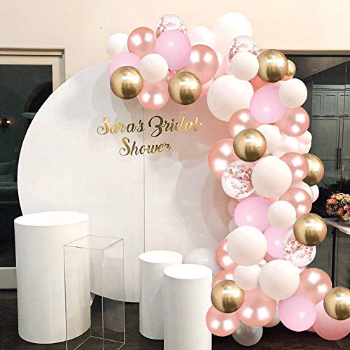 Globos de Oro Rosa, 100 Globos de Látex de Confeti de Oro Blanco y Rosa con Cinta y Pegamento de Lunares para Decoraciones de Bodas y Cumpleaños