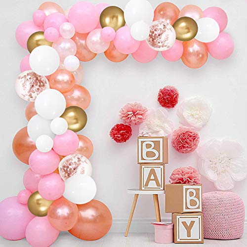 Globos de Oro Rosa, 100 Globos de Látex de Confeti de Oro Blanco y Rosa con Cinta y Pegamento de Lunares para Decoraciones de Bodas y Cumpleaños