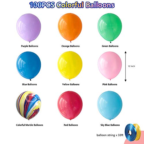 Globos Helio Coloridos SKYIOL 100 piezas 30cm Globos de Colores Látex Multicolores Globos con 2 Cinta de 10m para Niños Niñas Cumpleaños Comunion Bodas Aiversario Baby Shower Decoraciones de Fiesta