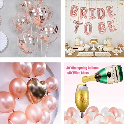 Globos oro rosa decorados para despedida de soltera, 1 pcs BRIDE TO BE letras, 14 piezas de globos de látex, 5 globos de aluminio de diferentes formas, forma de estrella de 2M guirnalda colgante