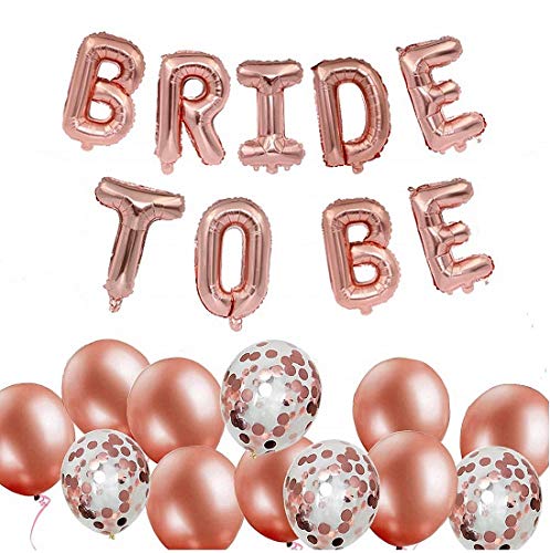 Globos oro rosa decorados para despedida de soltera, 1 pcs BRIDE TO BE letras, 14 piezas de globos de látex, 5 globos de aluminio de diferentes formas, forma de estrella de 2M guirnalda colgante