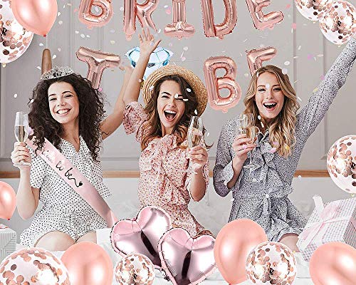 Globos oro rosa decorados para despedida de soltera, 1 pcs BRIDE TO BE letras, 14 piezas de globos de látex, 5 globos de aluminio de diferentes formas, forma de estrella de 2M guirnalda colgante