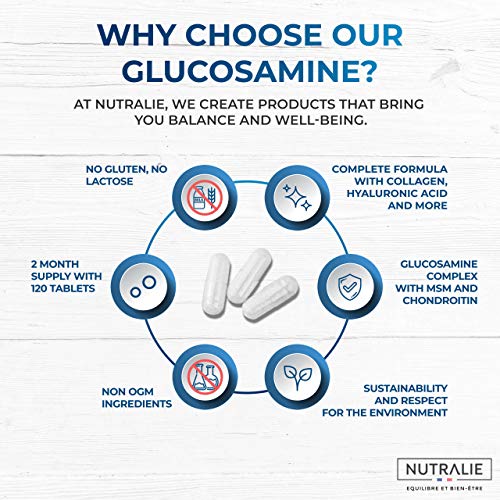 Glucosamina con Condroitina, MSM y Colágeno | Mantenimiento de Huesos Normales con Glucosamina, Condroitina, MSM, Colágeno, Ácido Hialurónico, Boswelia, Selenio, Zinc | 120 Comprimidos Nutralie