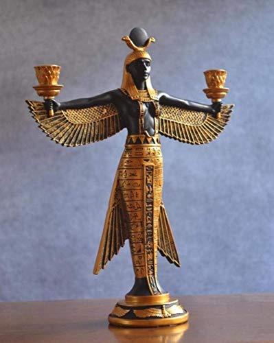 GLX Decoración Figuras Escultura Estatua Mano de Pintura de Resina de Oro ISIS Figura Antigua Diosa Egipto Modelo Clásico Decoración de Resina Artesanal statu botellero,Naranja