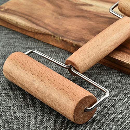 Gobesty rodillo cocina, antiadherente Forma de H Rodillo de madera con mango Rodillo de masa manual para masa de masa de masa Fondant Masa de galleta Chapati Pasta Panadería Pizza Hornear