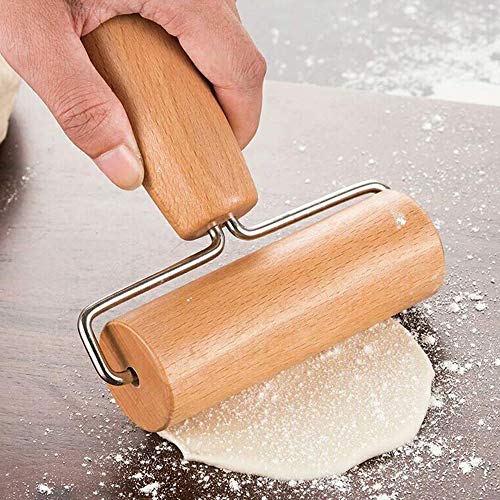 Gobesty rodillo cocina, antiadherente Forma de H Rodillo de madera con mango Rodillo de masa manual para masa de masa de masa Fondant Masa de galleta Chapati Pasta Panadería Pizza Hornear