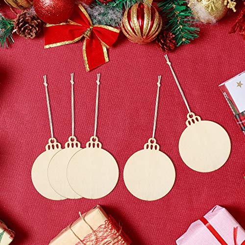 GODLOVEM - 40 Piezas de rodajas de Madera Redondas, Discos de Madera en Blanco, Bolas de Madera para árbol de Navidad, Colgantes, Adornos y Manualidades