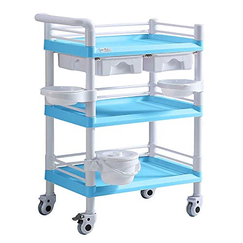 GOHHK Carro PortáTil Carro Servicio MéDico Servicio Pesado con CajóN Y Suciedad Buckrt, Carrito PortáTil para SalóN Belleza para ClíNica Dental Hospital, Capacidad 100-150 Kg (Color: Azul)