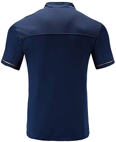 Goldline Nuevo Verano de Manga Corta Uniforme del Cocinero del ama de casa Ropa de Cocina del café del Restaurante Comida Servicio Barbero Trabajar Uniforme,Blue,M